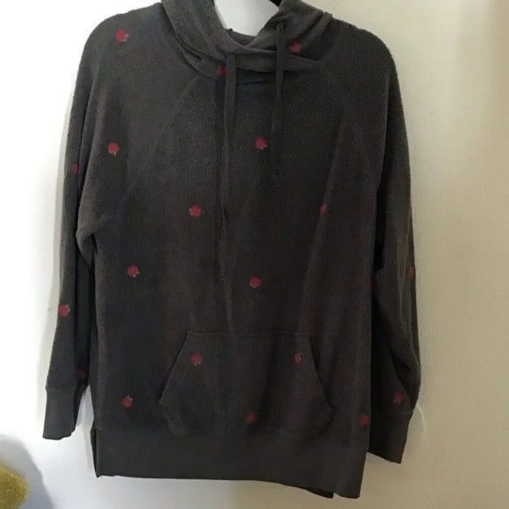 VS PINK Fleece Gray Hoodie Embroidered Roses Women's XS